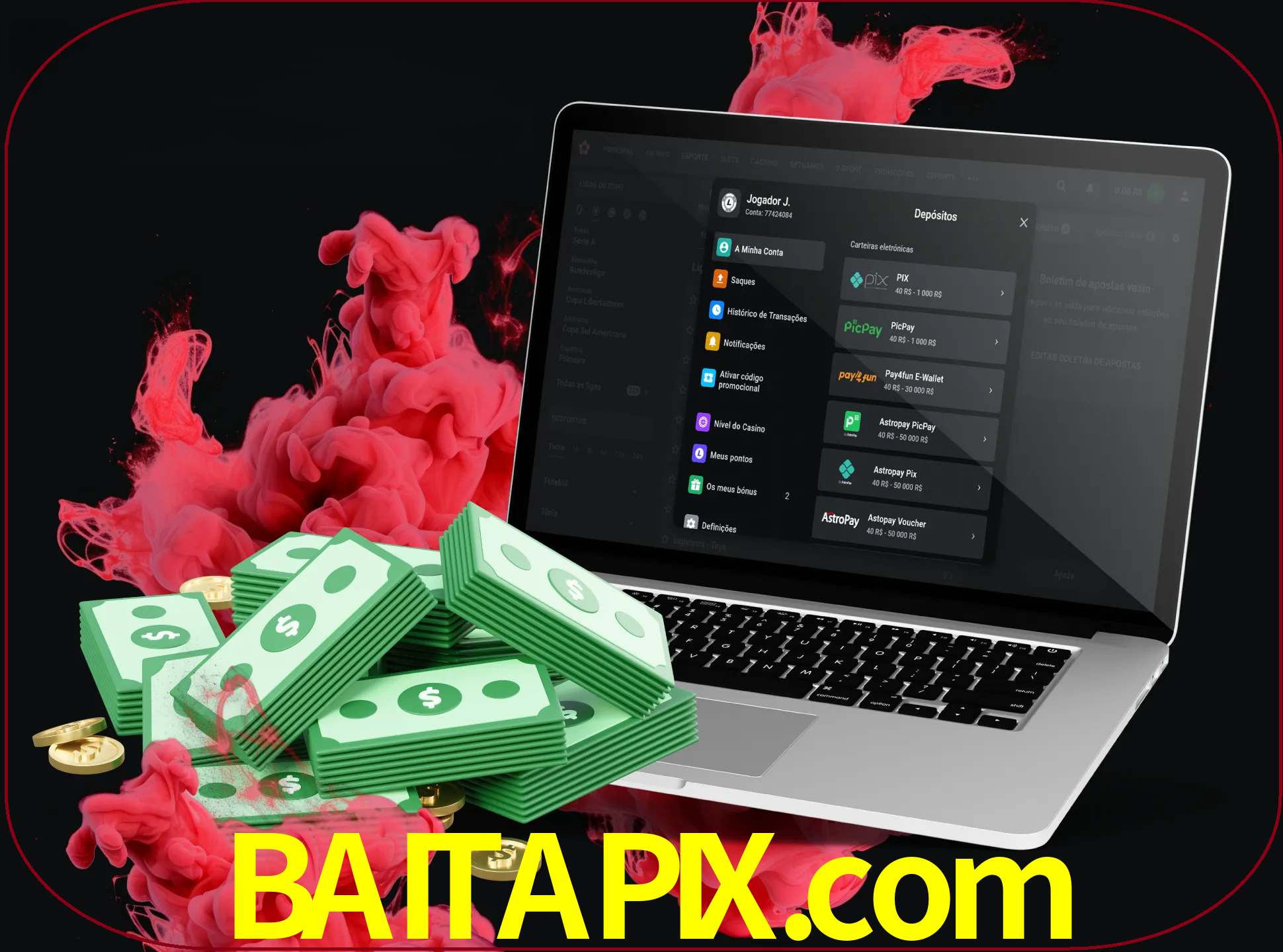 Para efetuar um depósito na sua conta baitapix, basta escolher o método de depósito e especificar o montante.